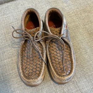 Twisted X Youth Brown Bomber and Tan Basketweave Driving Moccasin
